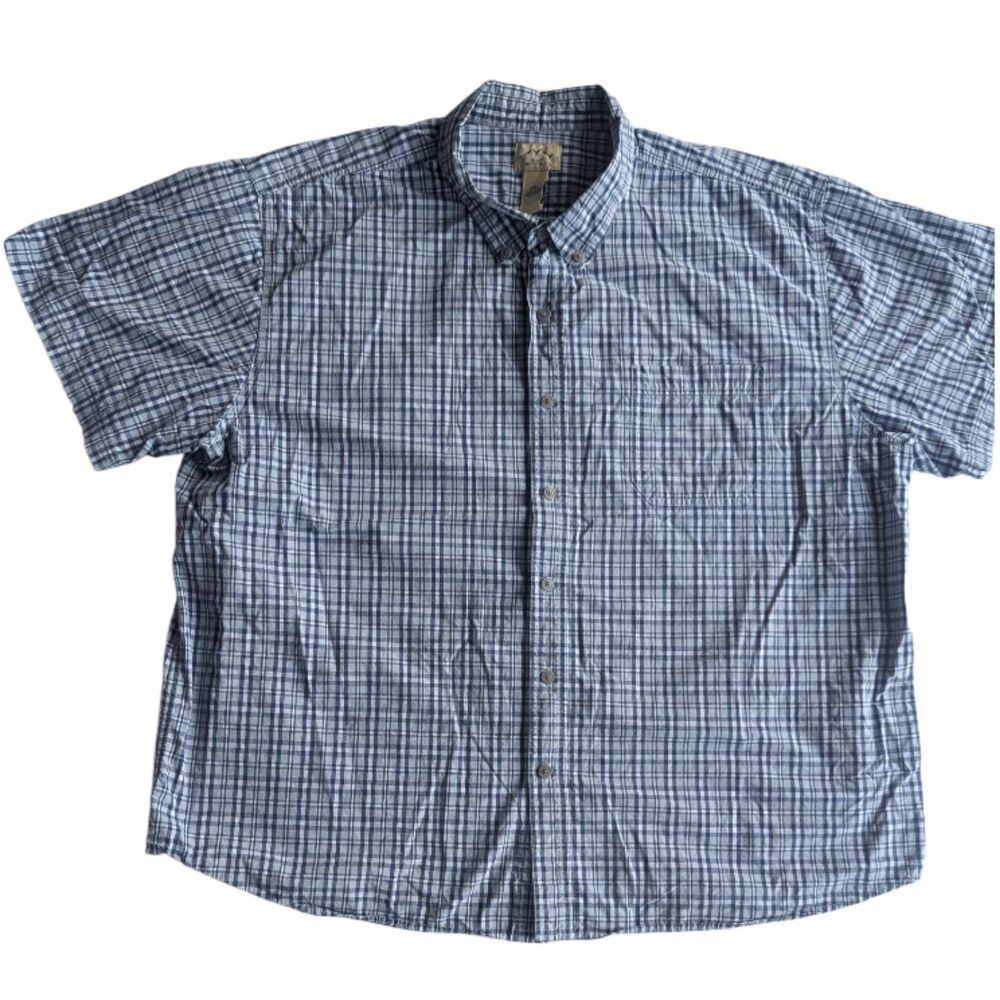 Blue Mountain Men's 3XL Plaid Short Sleeve Button Front Cotton Shirt Blue Gray